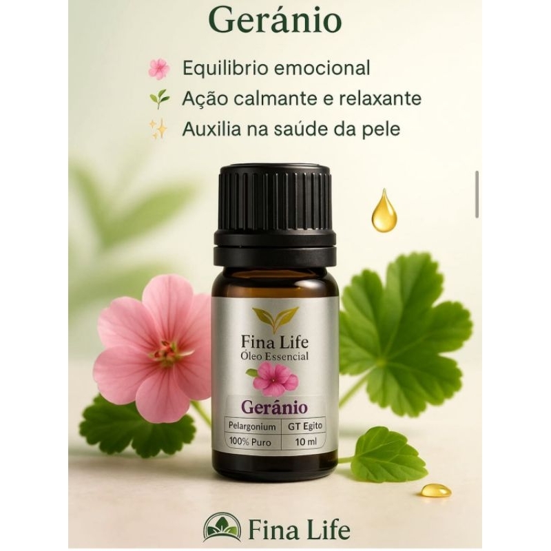 Óleo essencial Geranio Egito 10ml fina life MANCHAS - ESTRIAS - CELULITE em Oferta na Shopee