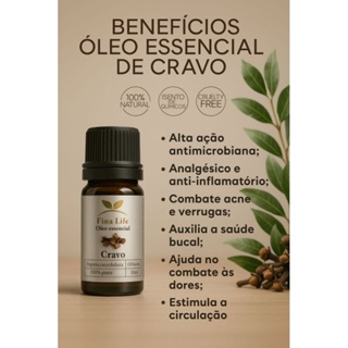 Oleo essencial cravo 10ml 100% puro fina life MICOSE - FORTALECIMENTO DE UNHA em Oferta na Shopee