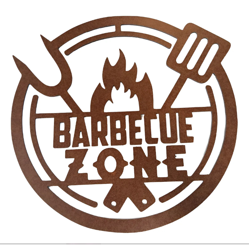 Placa Decorativa Barbecue Zone Em ACM Corte CNC Churrasco – Decoração Área Gourmet