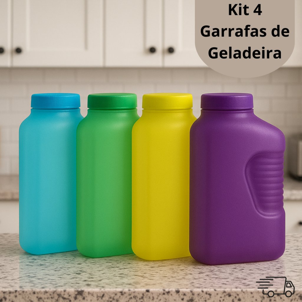 kit 4 Garrafa Geladeira 2L Coloridas Plástico Cozinha Água Domestico Verão Coloridas