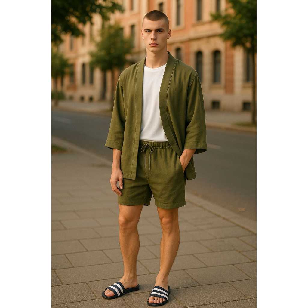 Conjunto Masculina Duna De Verao Shorts e Kimono Moda Praia