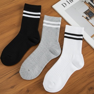 Kit 3 Meias 2 Listras Cano Médio Algodão Esportiva Academia Corrida Caminhada Skate em Oferta na Shopee