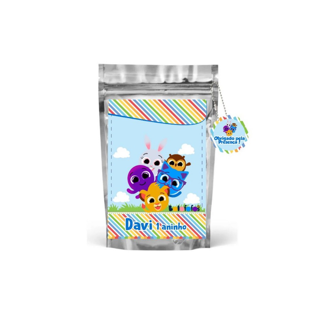 Saquinho Metalizado Ziplock Bolofofos Menino Personalizado /Lembrancinha de Festa /Aniversário