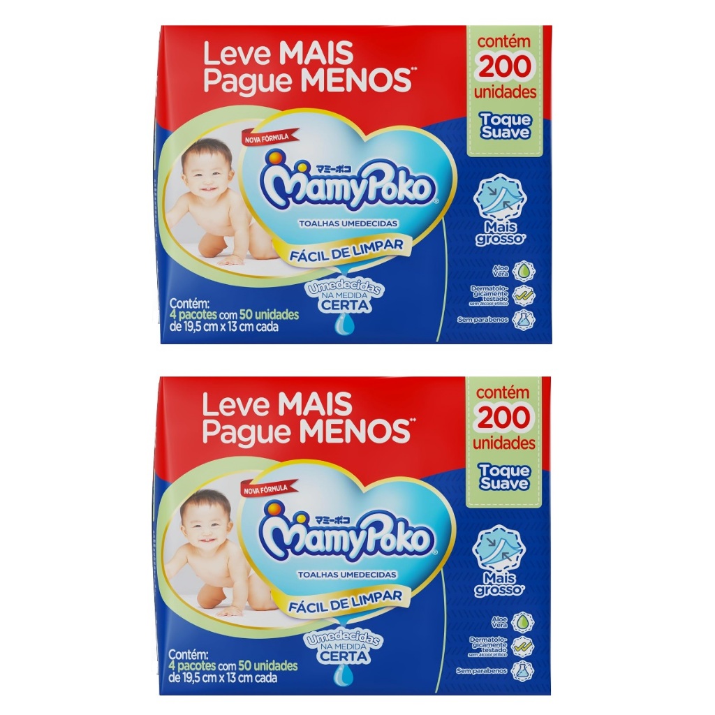 2Kit 200un Toalhas Umedecidas Mamypoko Toque Suave 50un Cada - Total 400 unidades EQ.1