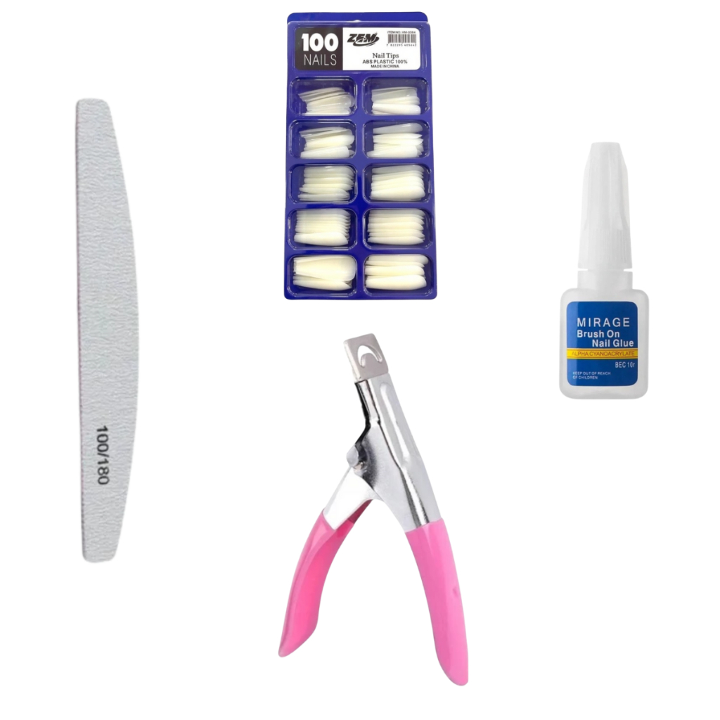 Kit Alongamento de Unhas - Alicate + Unha Bailarina Leitosa + Lixa + Cola com Pincel