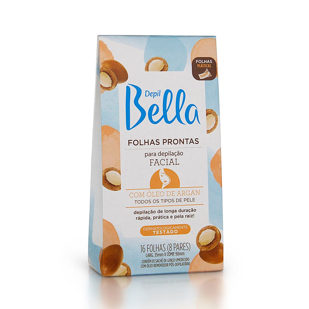 Folhas Prontas Faciais Depil Bella Óleo Argan em Oferta na Shopee