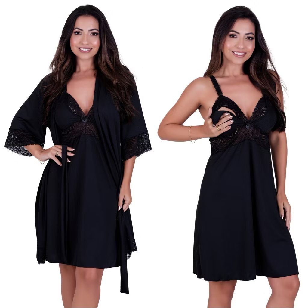 KIT CAMISOLA AMAMENTAÇÃO E ROBE CONJUNTO, SAÍDA MATERNIDADE, PÓS PARTO MAMÃE E BEBÊ. em Oferta na Shopee