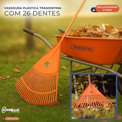 Tramontina Vassoura Plástica Laranja 26 Dentes Para Folhas e Grama Sem Cabo Jardim