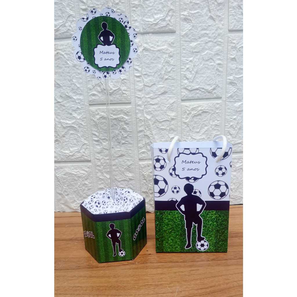 Kit festa  Futebol  PEGUE E MONTE Sacolinha Personalizada e Centro de mesa futebol Lembrancinha Decoração Cachepô