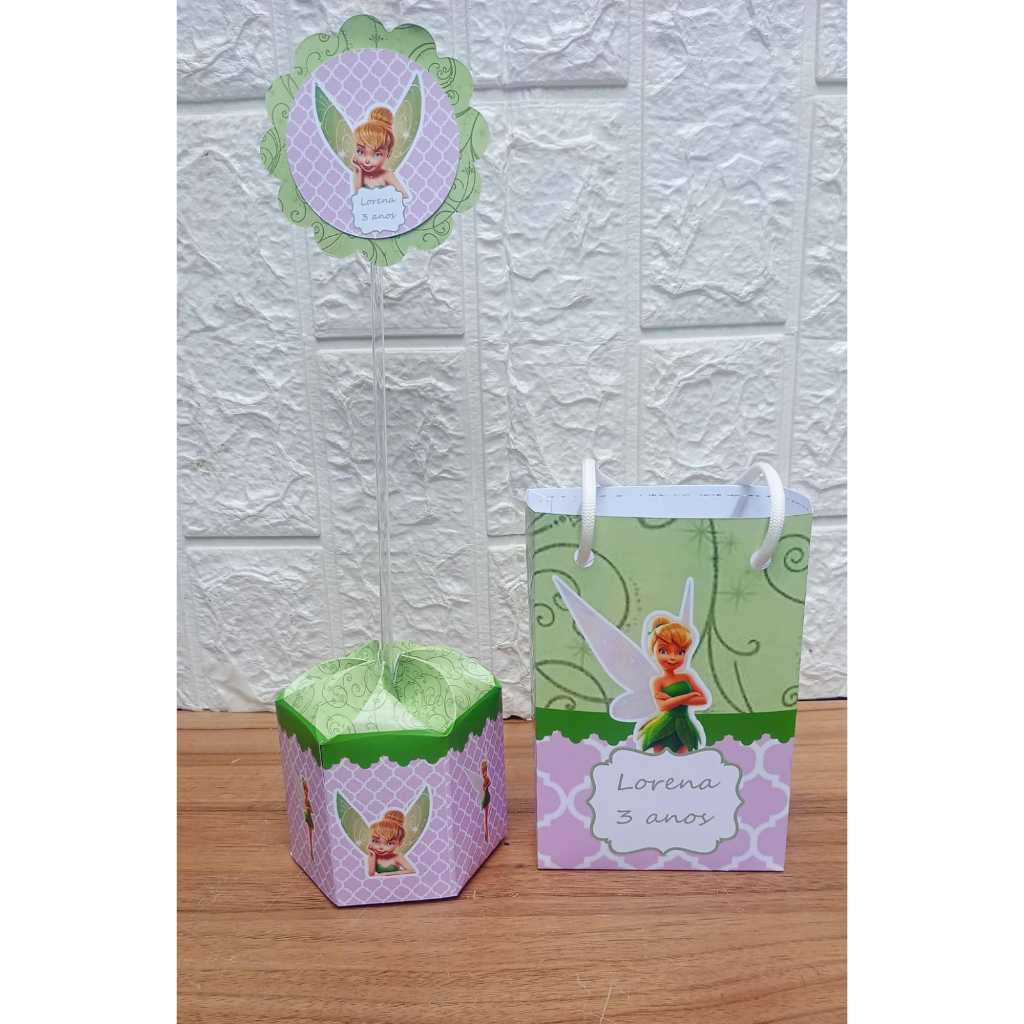Kit festa PEGUE E MONTE Sacolinha Personalizada e Centro de mesa Tinker Bell Lembrancinha Decoração Cachepô