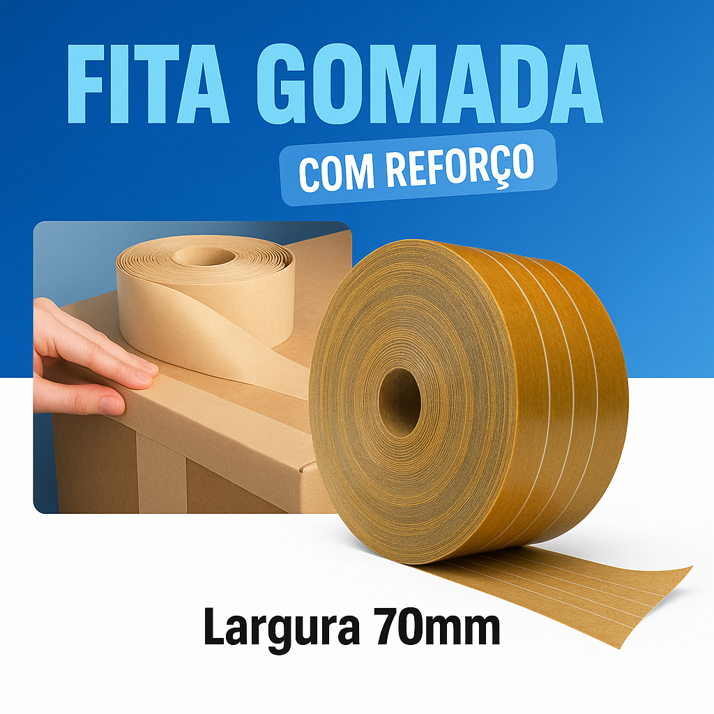 Rolo de Fita Gomada Reforçada 70mm – 160m / 1Kg para Embalagens e Ecommerce