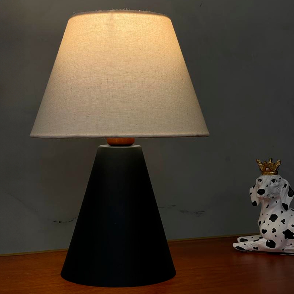 Abajur Luminária De Mesa Cone Preta Com Cúpula Algodão de casa canto de Sala Quarto cabeceira de cama escritório leitura