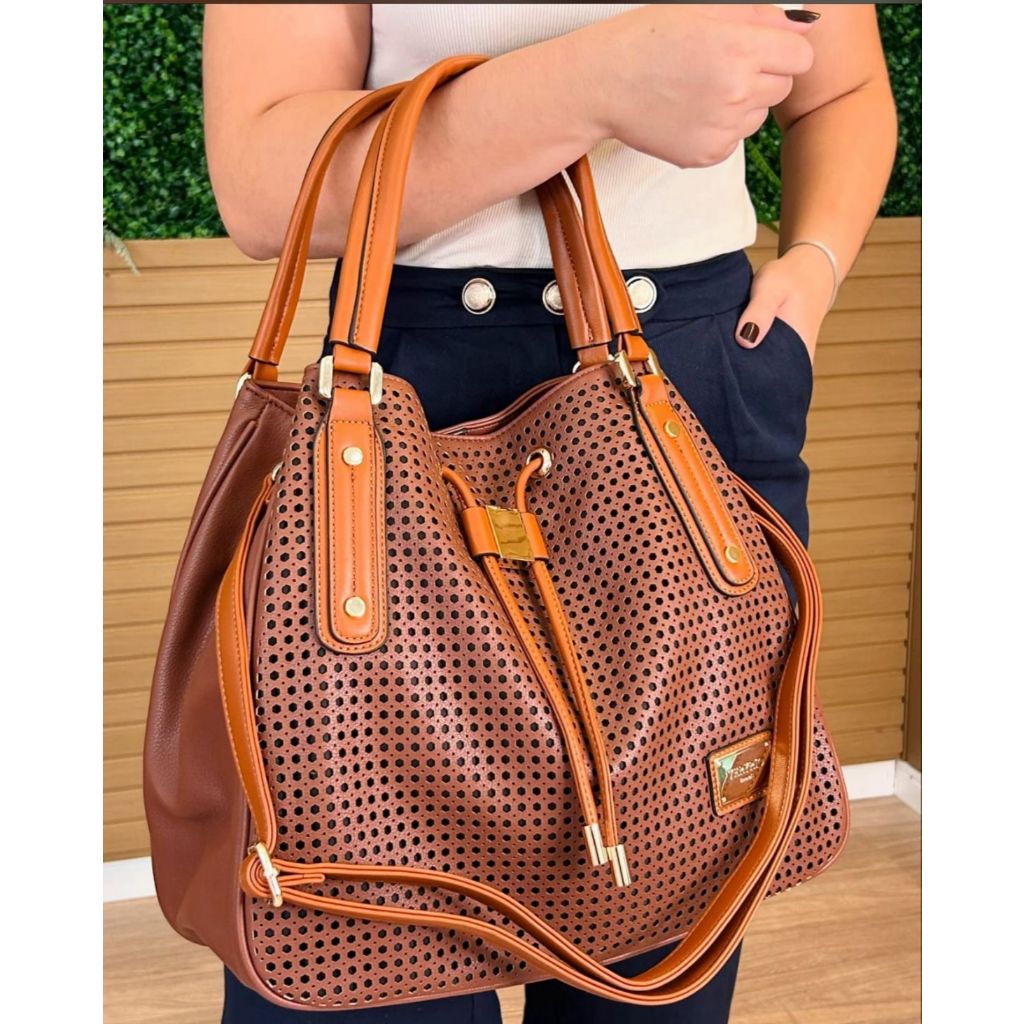 Bolsa Feminina Estilo Saco Tote Veryrio Couro de Luxo Espaçosa Alça de Ombro e Transversal Moderna Dia a Dia