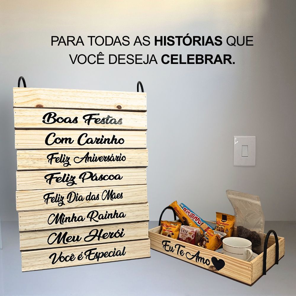 CESTA CAFE DA MANHÃ ANIVERSÁRIO FESTIVIDADES MADEIRA PINUS