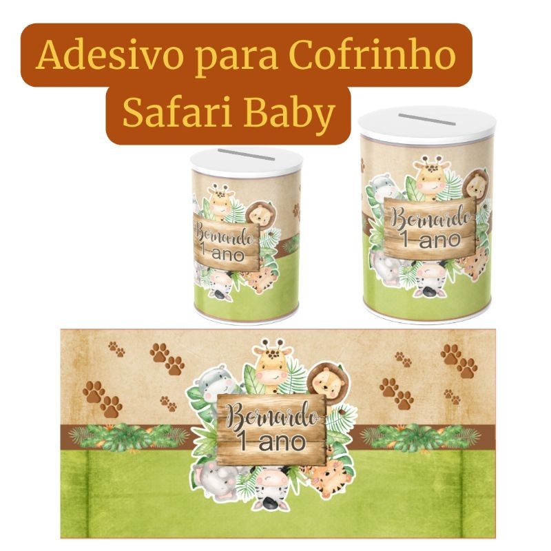 Adesivo para Cofrinho Personalizado para Festa Infantil de Criança Mimo Lembrancinha Safari Baby