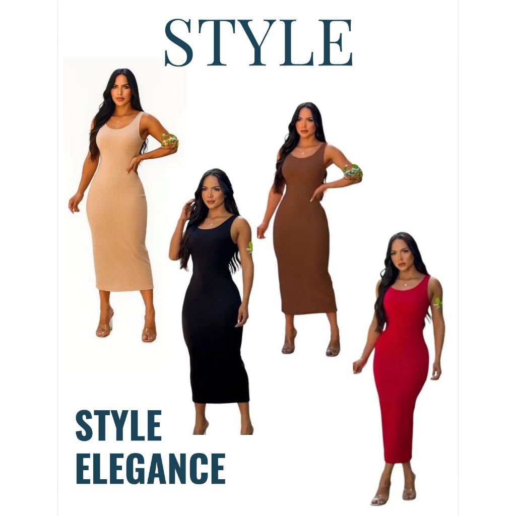 Vestido Feminino Colado Midi Elegante Anarruga  Alça Larga Canelado Gringa Colado Tendência Blogueira  Costa Nuas em Oferta na Shopee