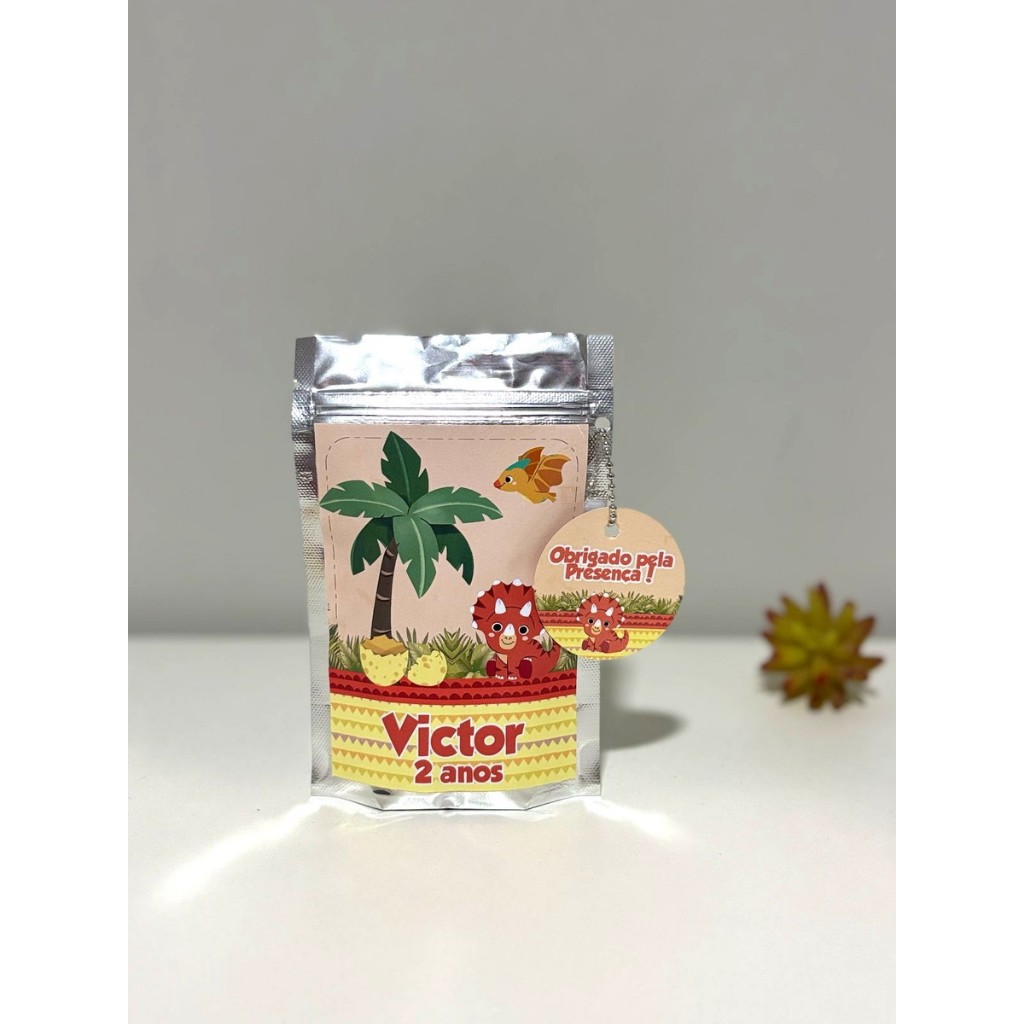 Saquinho Metalizado Ziplock Dinossauro Personalizado /Lembrancinha de Festa /Aniversário