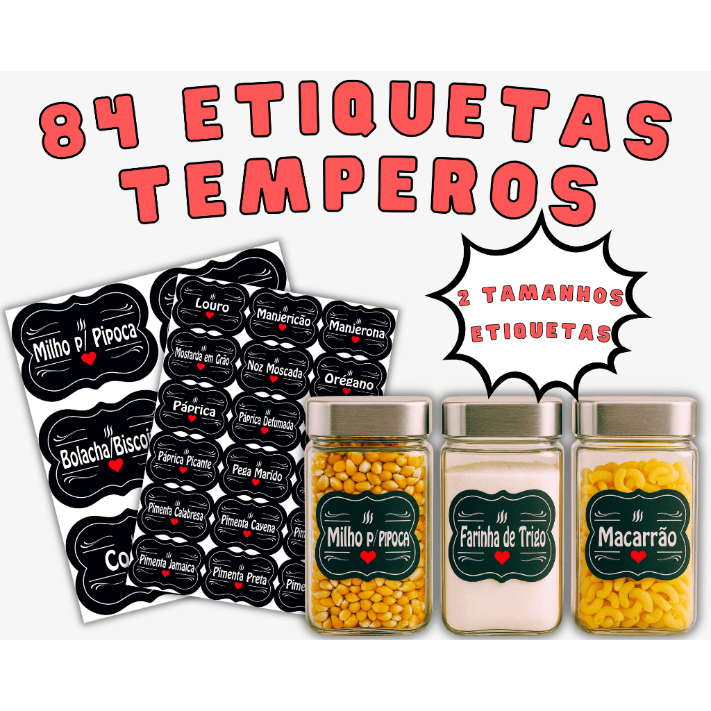 84 Etiquetas Adesivas para Temperos e Alimentos Organize sua Cozinha com Estilo