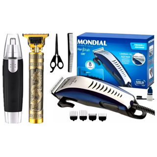 Kit Maquina de Cortar Cabelo E Barba + Maquina Dragão Acabamento Retrô Profissional + Aparador Nasal em Oferta na Shopee
