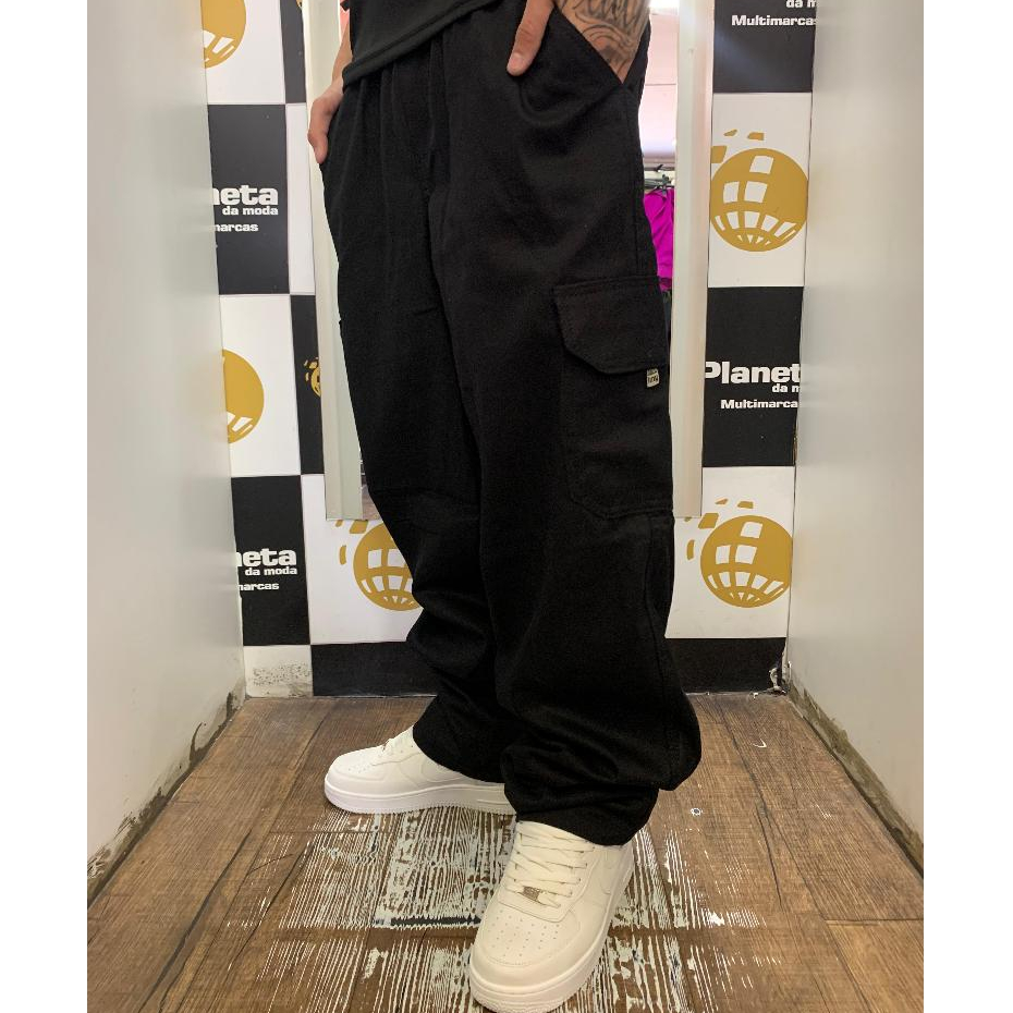 Calça Cargo Sarja Masculina Dazzling Larga Preto Bege Street Streetwear Mandrake Casual Original