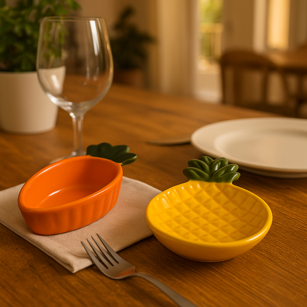 Kit Cumbuca Cenoura e Petisqueira Abacaxi Bowl Cerâmica Decoração Casa
