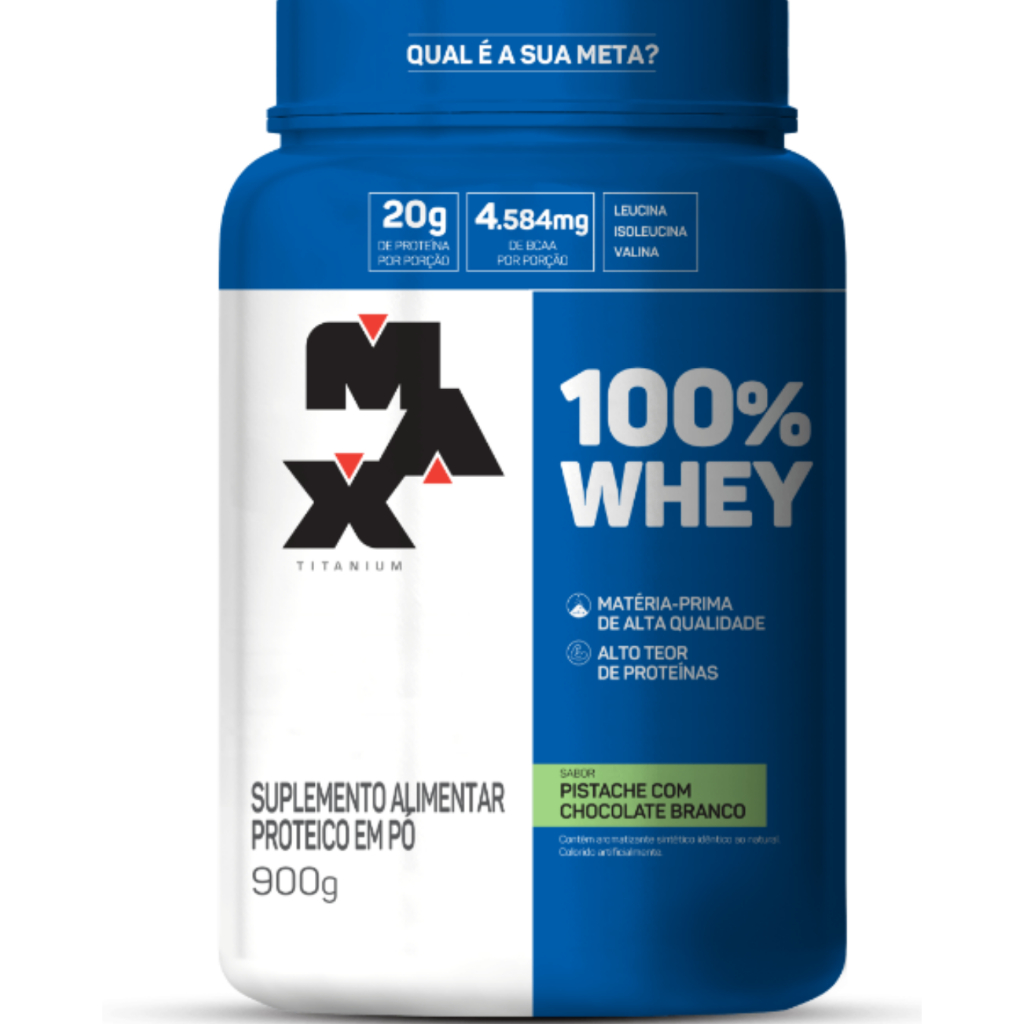 Whey 100% Pote Max Sabores morango, chocolate, chocolate maltado 900g