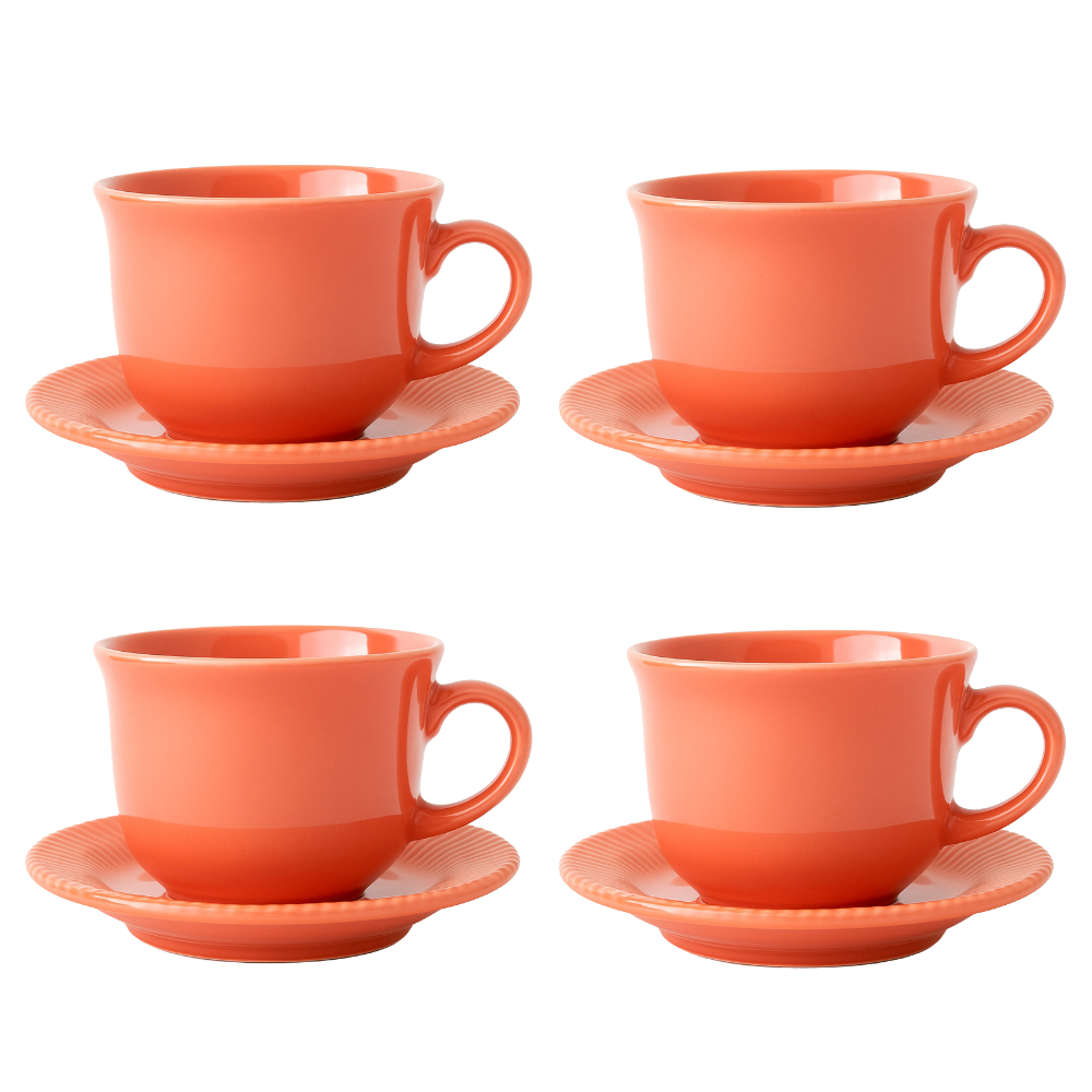 4 Xícaras de Chá 200ml com Pires Oxford Biona Louça Cerâmica Salmão Canelé 135806