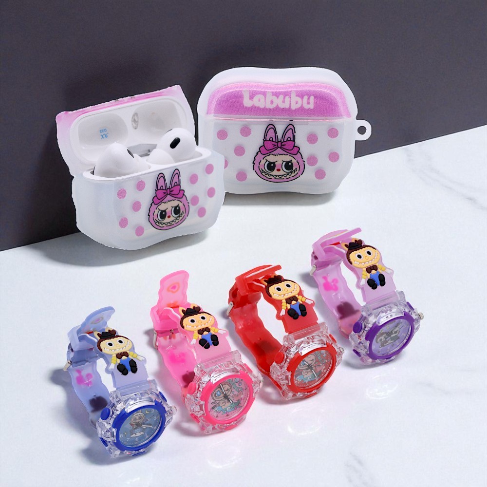 Relógio Infantil com Personagem Divertido Com Fone Bluetooth com Case Personalizado + Mini Chaveiro