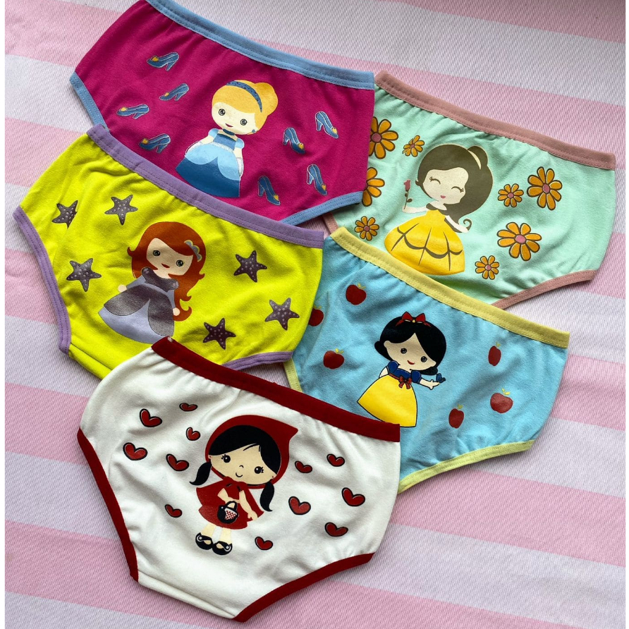 Kit 5 Calcinhas Infantil De Algodão Ultra Confortável Toque Suave e Lisa Desfralde Menina