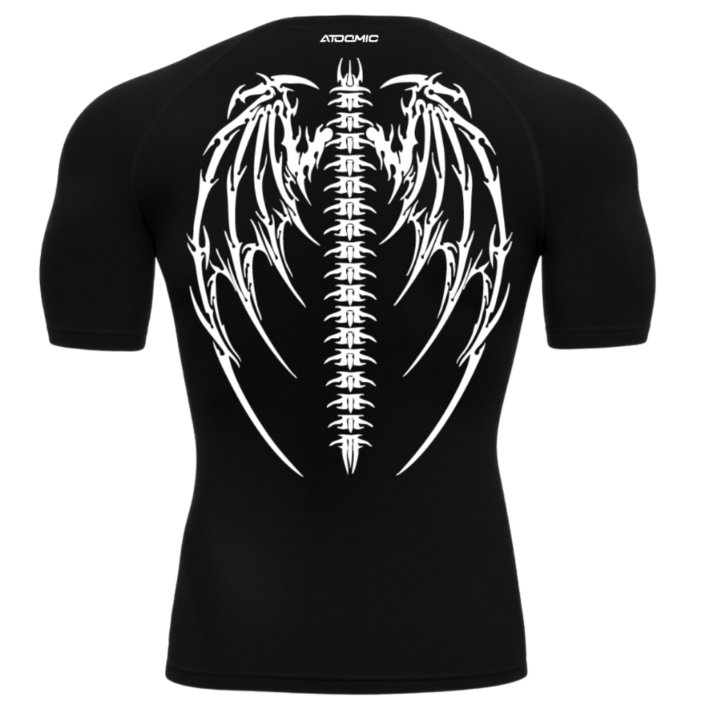 Camiseta Compressão Proteção Uv 50+ Segunda Pele Manga Curta Cyber Tribal Dark Asas 01 Rash Guard em Oferta na Shopee