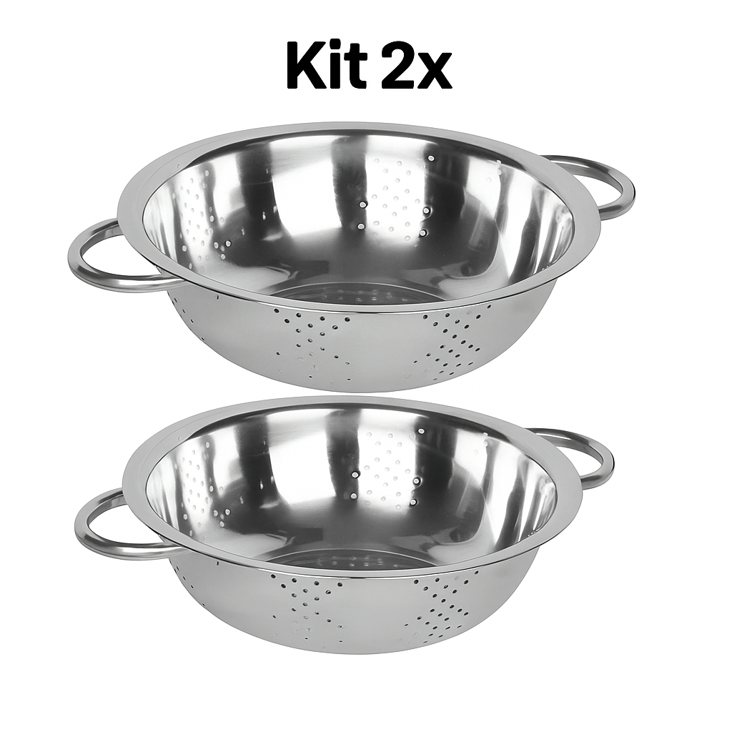 Kit 2 Escorredor De Macarrão Grande Massa Arroz Legumes Com Alça 24cm