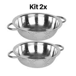 Kit 2 Escorredor De Macarrão Grande Massa Arroz Legumes Com Alça 24cm