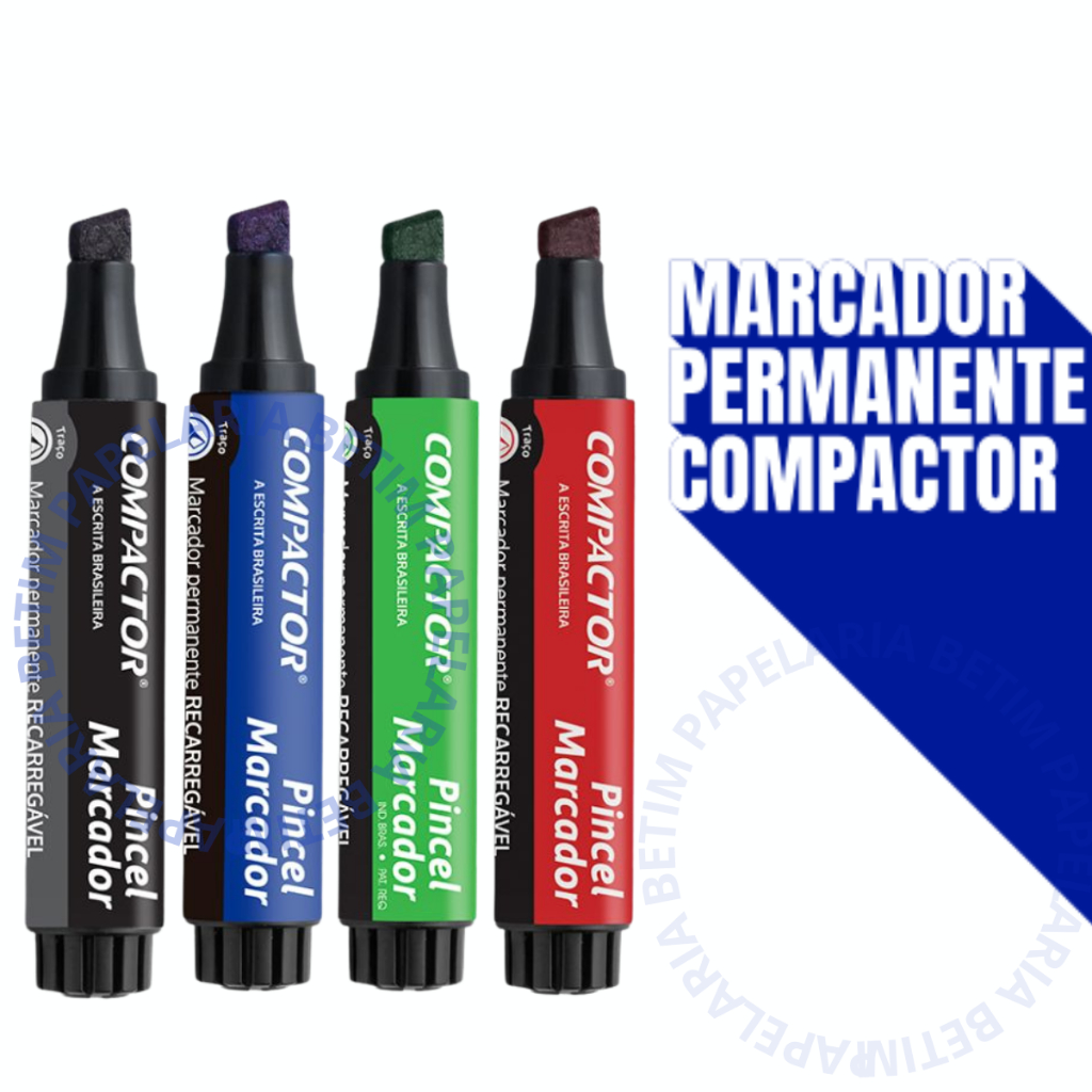 Kit 12 ou 4 Marcador Permanente Recarregável Colorido Compactor Azul Preto Vermelho Verde em Oferta na Shopee