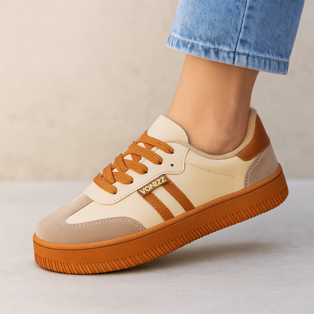 Tênis Feminino  Couro Vonizz Acabamento Premium Retrô para o Estilo do Dia a Dia 01 — imagem 1
