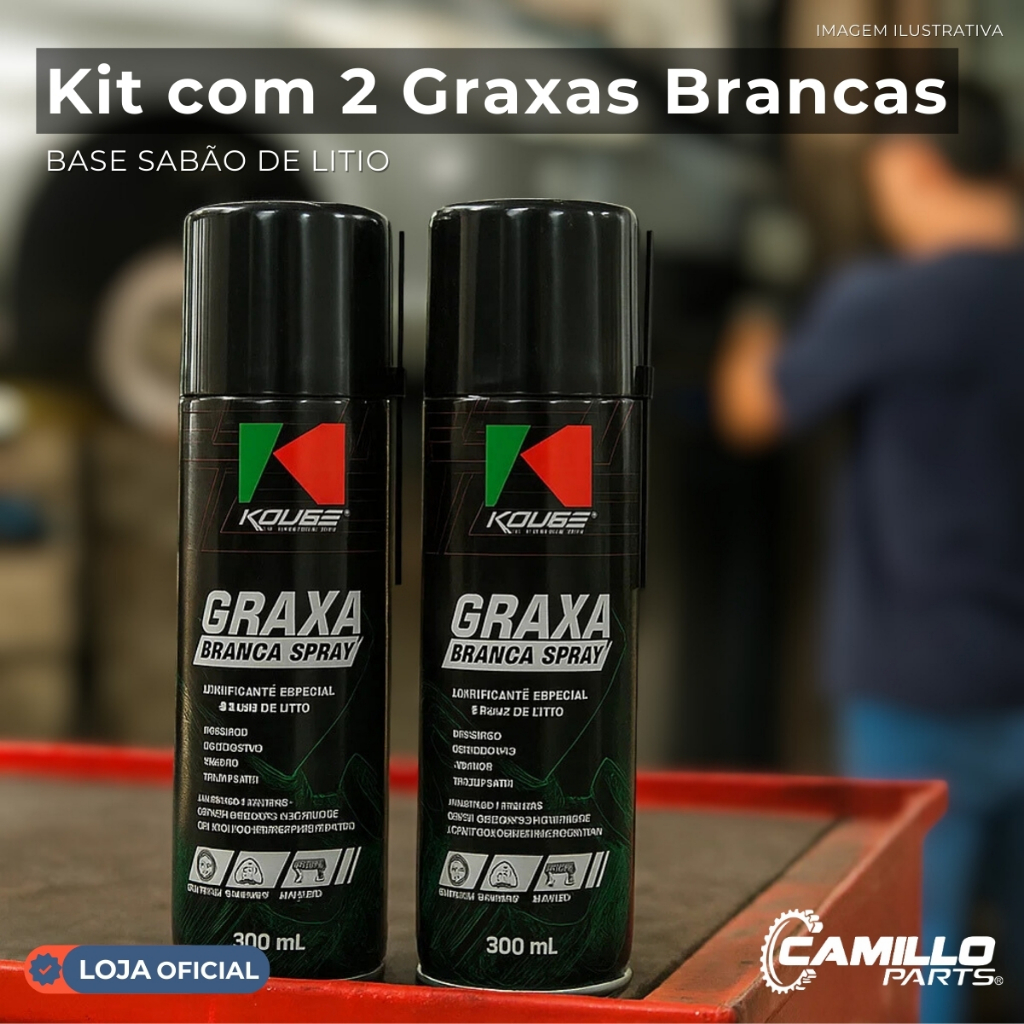 Spray Graxa Branca Koube Kit 2x300ml - Protege, Lubrifica e Elimina Ruídos em Oferta na Shopee