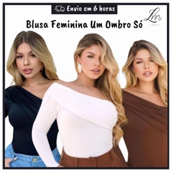 Blusa Feminina Um Ombro Só Mula Manca Suplex Franzido Babado Casual Inverno Frio