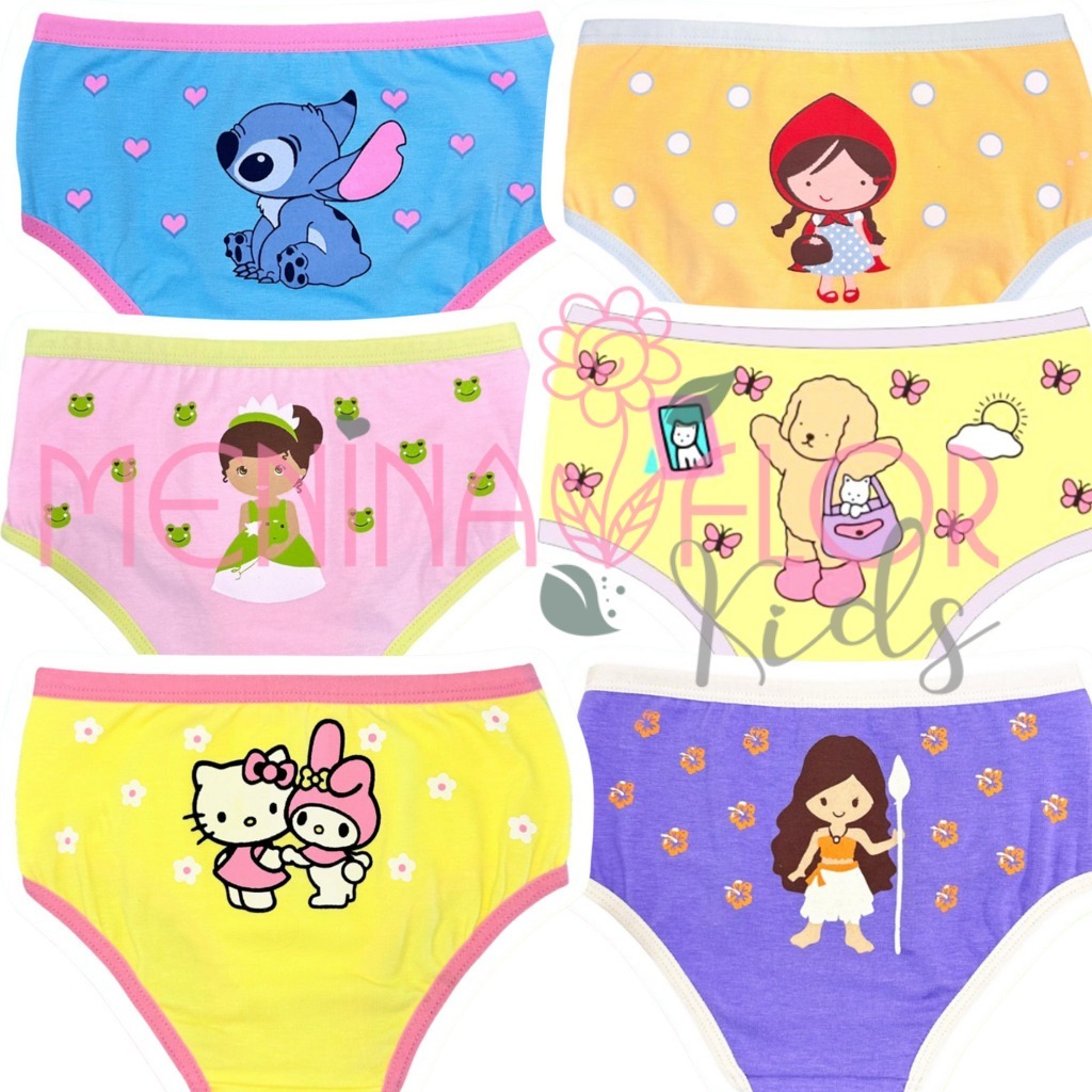 Kit com 5 PÇS Calcinha Infantil em Malha 100% Algodão, com Forro, cores Variadas em Oferta na Shopee