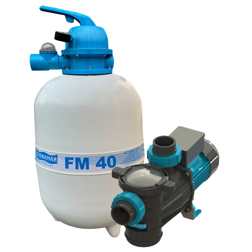 Conjunto Filtrante Filtro Fm 40 + Bomba Bmcp 50 1/2 Cv Piscina Sodramar