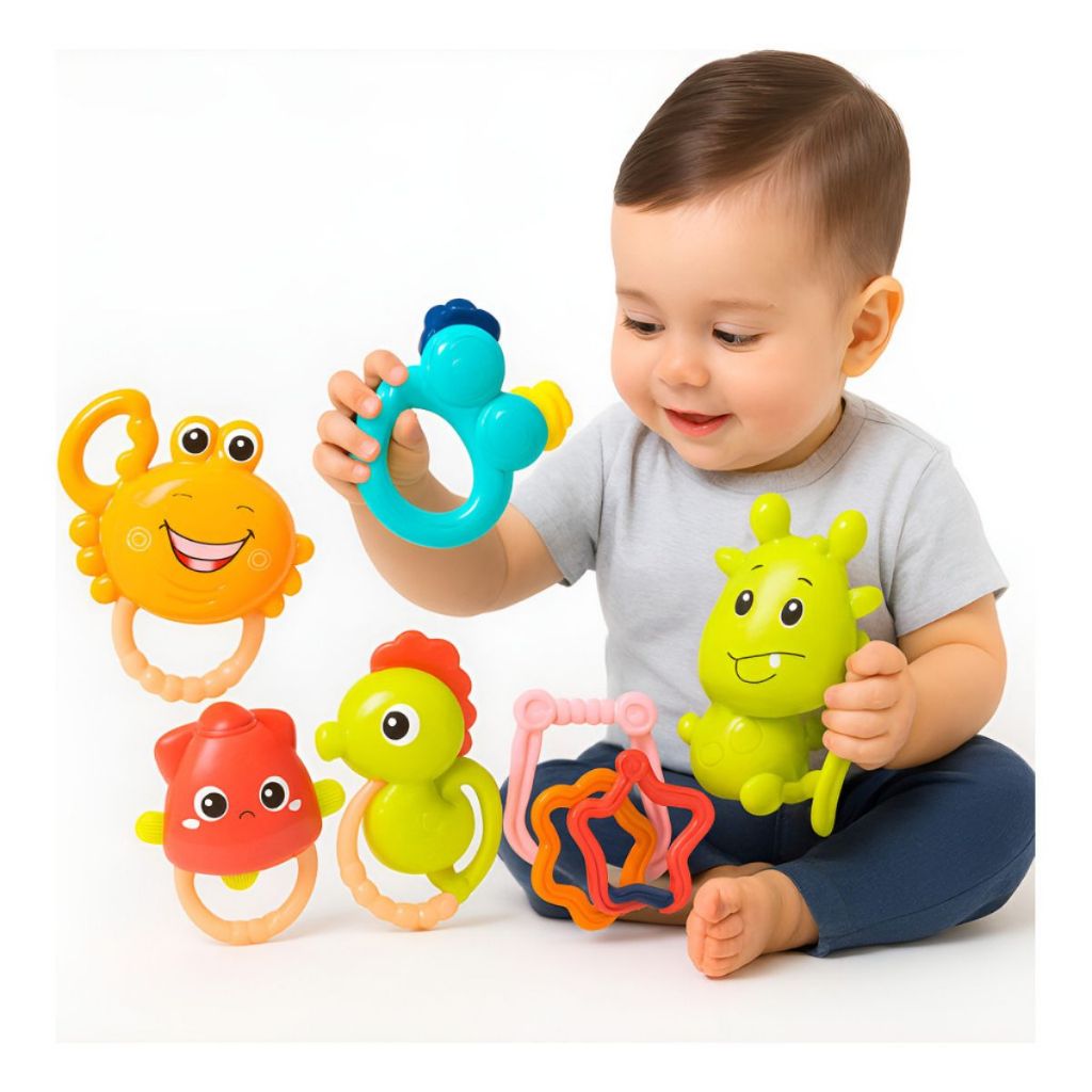 Kit Brinquedo Para Bebê Chocalho Mordedor Sensorial Musical Infantil em Oferta na Shopee