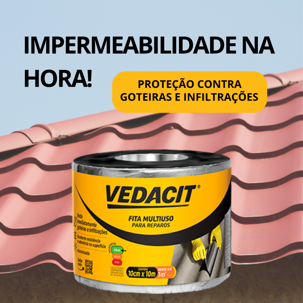 Manta Asfáltica Adesiva Alumínio Fita Vedação Vedacit 10cm Impermeavél área externa