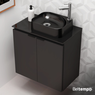 Kit Gabinete Aço Banheiro Suspenso 62cm Preto C/ Cuba Pia Apoio Tampo Vidro 2 Portas Beltempo em Oferta na Shopee