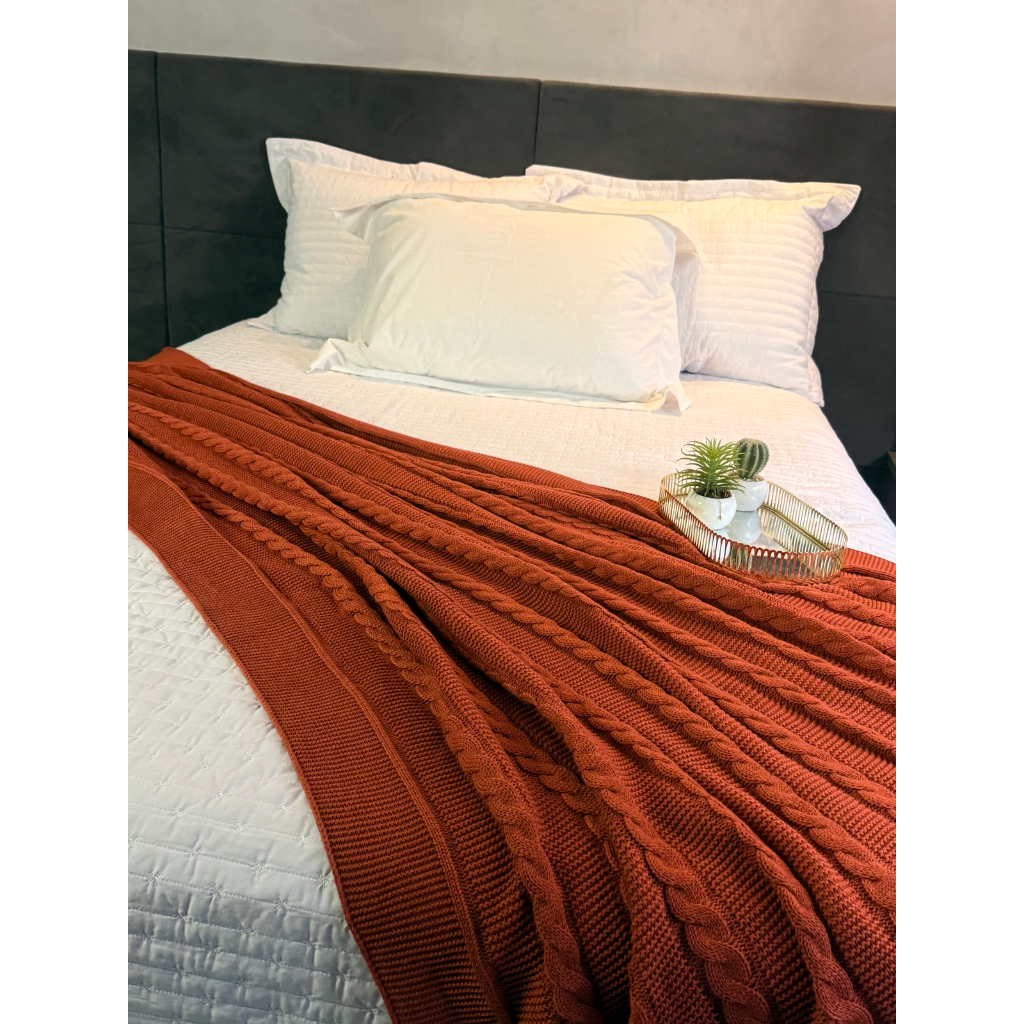 Manta Decorativa Tricot para Cama e Sofá Luxo Macia Grande Elegante Estilo Boho -SEM ALMOFADA MADRID