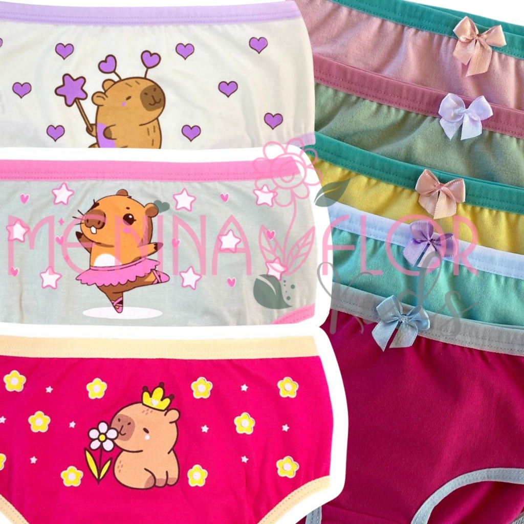 Kit 5 Calcinhas Infantil Menina  Ultra Confortável Algodão Lisa Ideal para Desfralde