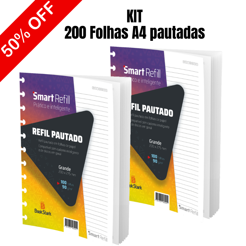 Caderno inteligente Refil Pautado 100 folhas 11 Discos (A4) KIT com 2 unidades em Oferta na Shopee