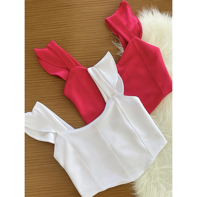 Blusa Cropped Feminina de Alça Conjunto com 2 Croppeds Cores Variadas Blusa Sem Bojo Moda 2025