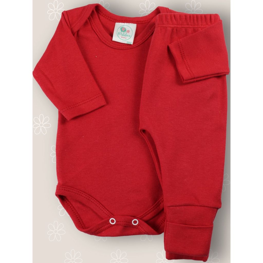 Conjunto 2 Peças Body e Mijão Vira Pé 100% Algodão Fio Penteado Menino Menina Unissex RN ao G Macio em Oferta na Shopee