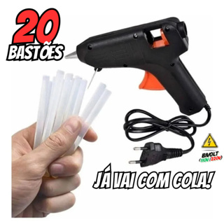 Pistola de Cola Quente Pequena 20W (Bivolt 110V/220V) – Bico de Ferro + 20 Bastões de Cola em Oferta na Shopee