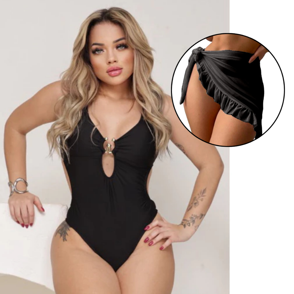 kit Maiô Argola Feminino Costas Nua Novidade Moda 2026 Elegante Promoção  + Saia Pareô Curta Saída Praia Envelope em Oferta na Shopee