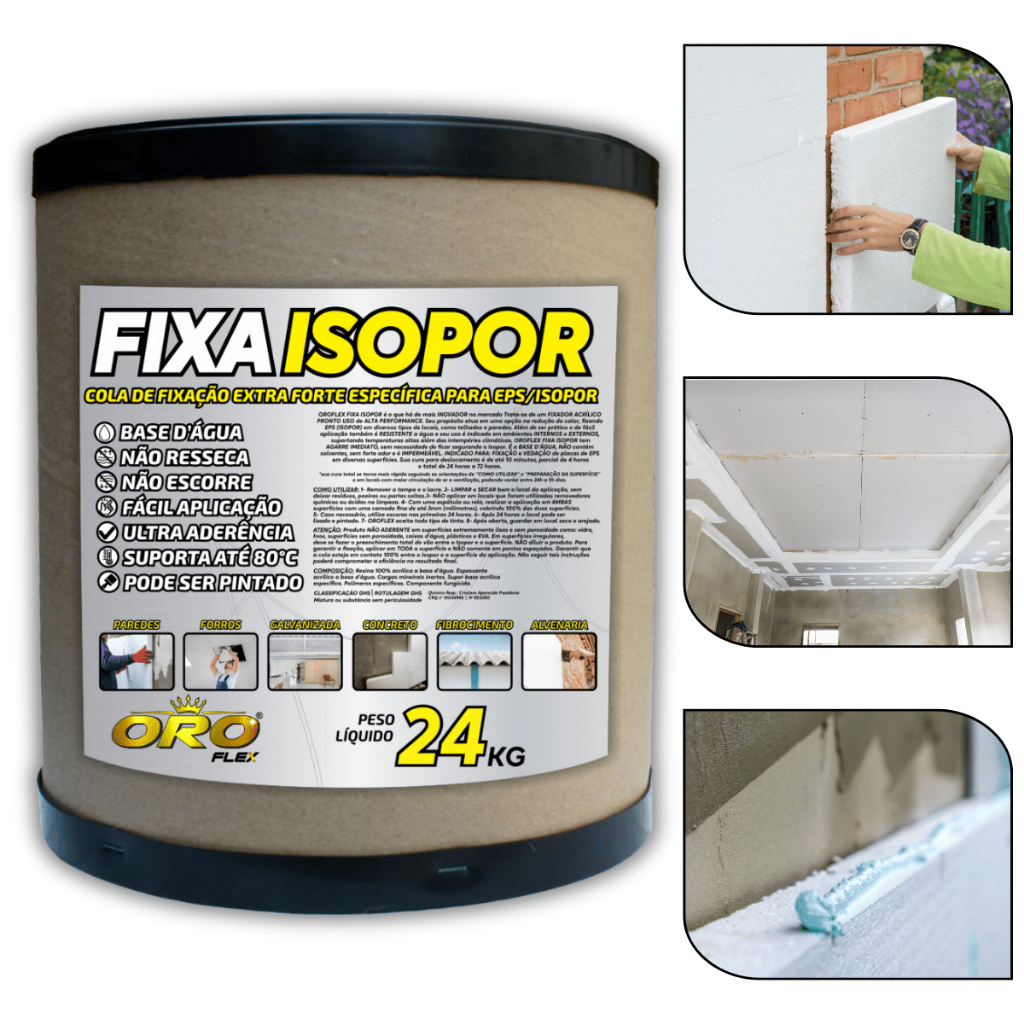Super cola extra forte FIXA ISOPOR em telhas forros rodapés paredes lajes e madeiras 24KG OROFLEX