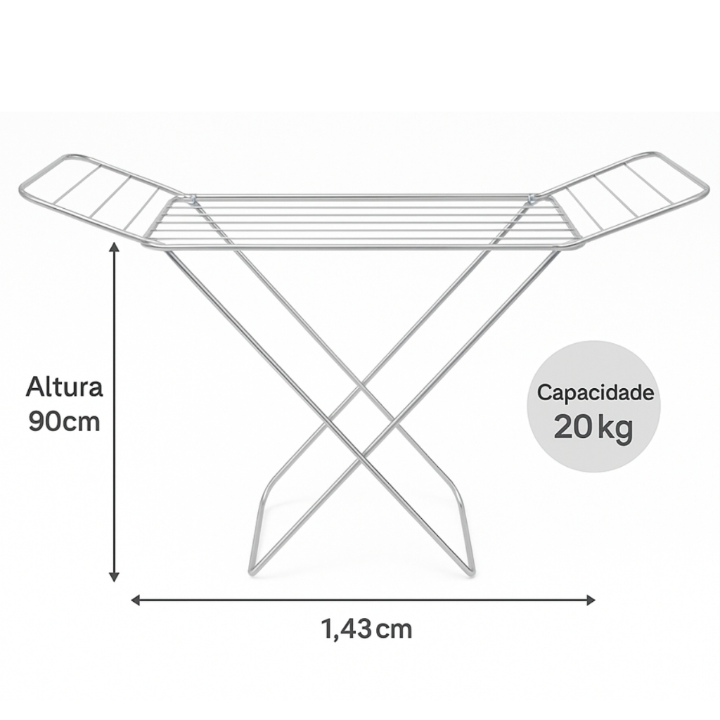 Varal De Chao Aluminio Secar Roupas Lavanderia 1,43m Dobravel Retratil 16kg